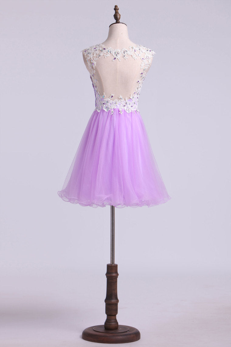 2023 Short/Mini Prom Dress A Line Tulle Skirt With Embellished Bodice Beaded