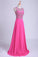 2023 Scoop A-Line Chiffon&Tulle Floor-Length Prom Dresses With Beads Color Fuchsia
