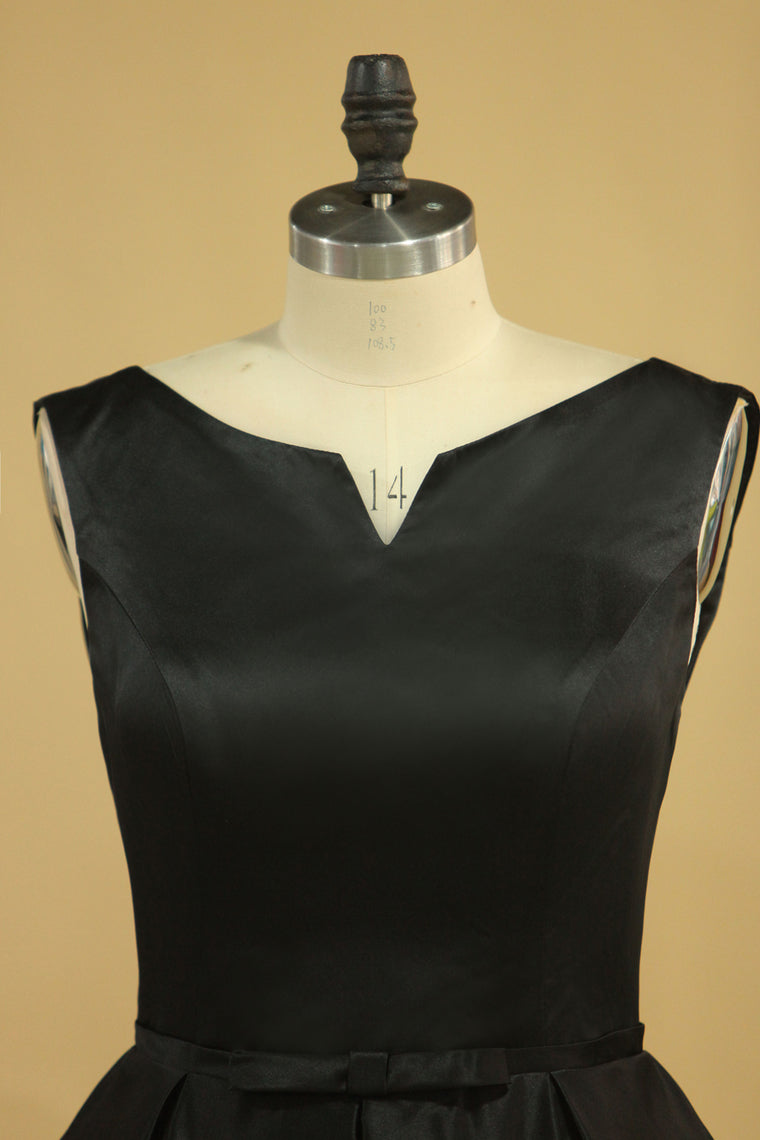 2023 Evening Dress Concise A-Line Floor Length Lace-Up Satin Black Plus Size