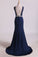 2023 Sexy Open Back V Neck Prom Dresses Mermaid Spandex With Beading