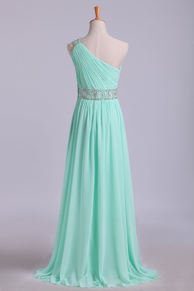2023 Prom Dresses One Shoulder A-Line Chiffon With Beading&Sequins Floor Length