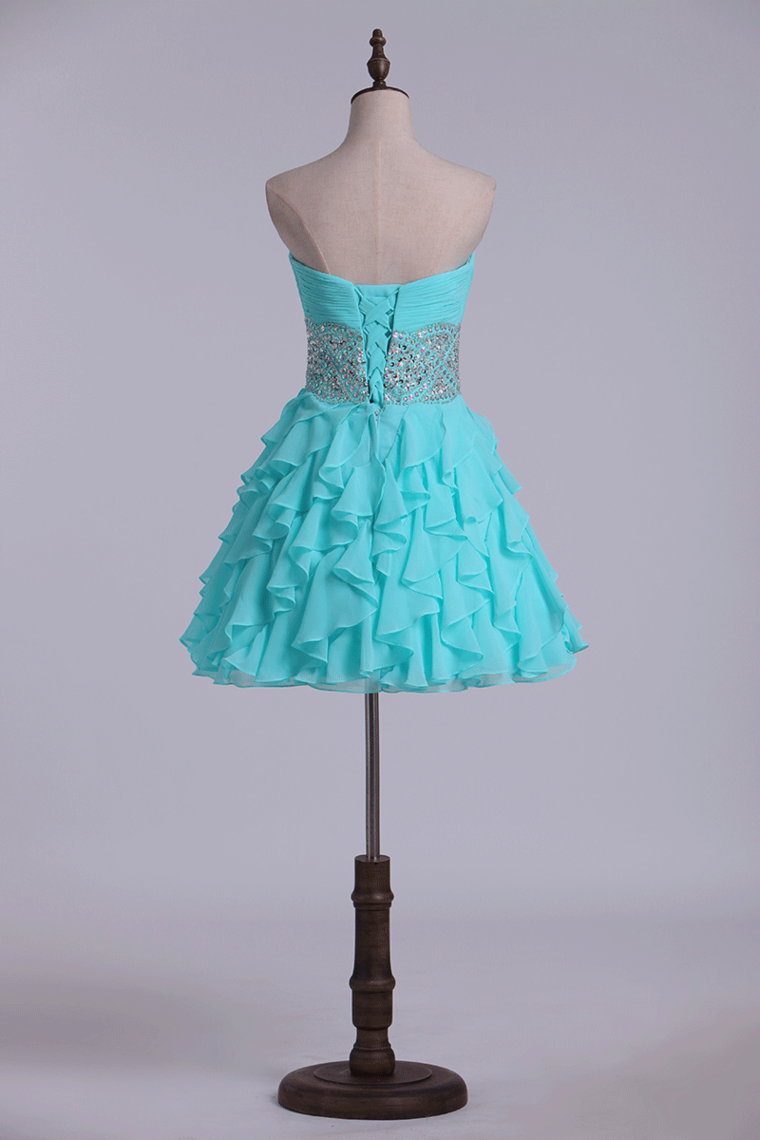 2023 Homecoming Dress A Line Mini With Tiered Chiffon Skirt Beaded