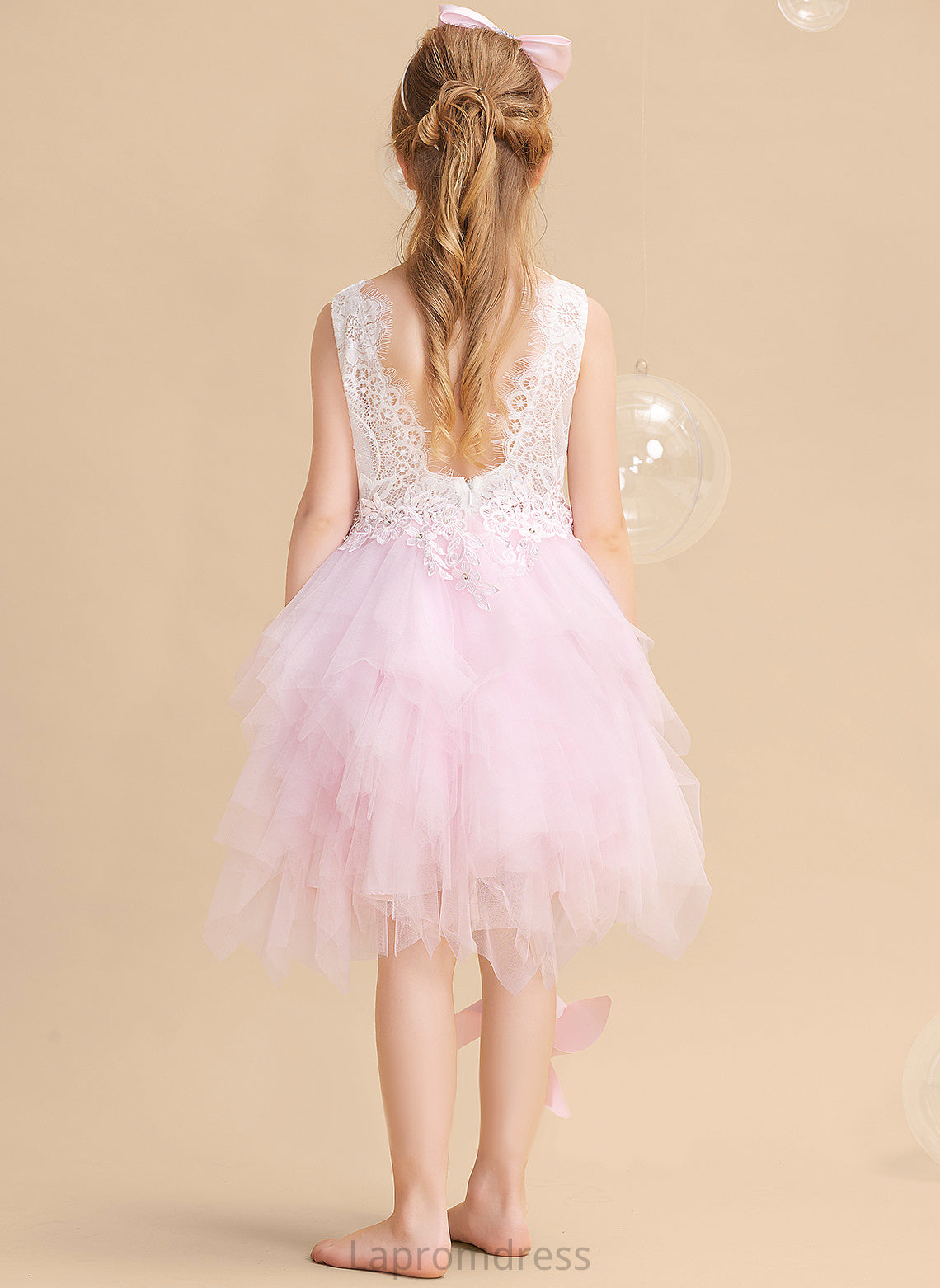 Back Flower Tulle/Lace Lace/Beading/Sequins/V - Sleeveless Scoop Dress Neck Nicola Ball-Gown/Princess Knee-length With Girl Flower Girl Dresses