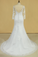 2023 Plus Size Mermaid Open Back Wedding Dresses 3/4 Length Sleeve Tulle With Applique