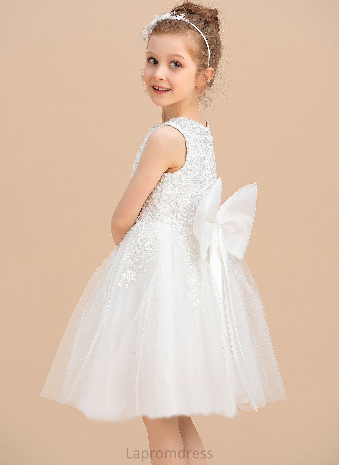 Girl Sleeveless Scoop Lucile Neck Tulle/Lace Lace/Bow(s) Flower Knee-length Dress Flower Girl Dresses - A-Line With