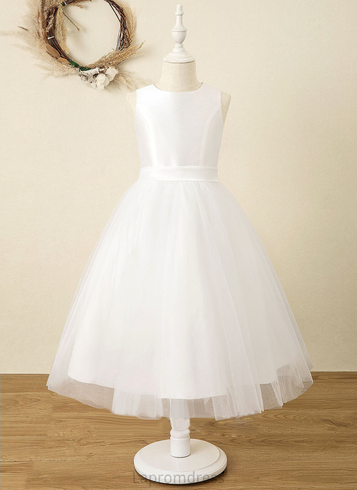 - Scoop A-Line Flower Dress Flower Girl Dresses Sleeveless Neck Trinity Girl Satin/Tulle Tea-length