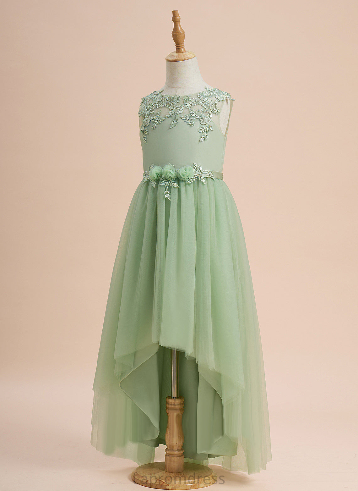 Lace/Flower(s) - Sleeveless Dress With Brenna Tulle Flower Scoop A-Line Neck Asymmetrical Girl Flower Girl Dresses