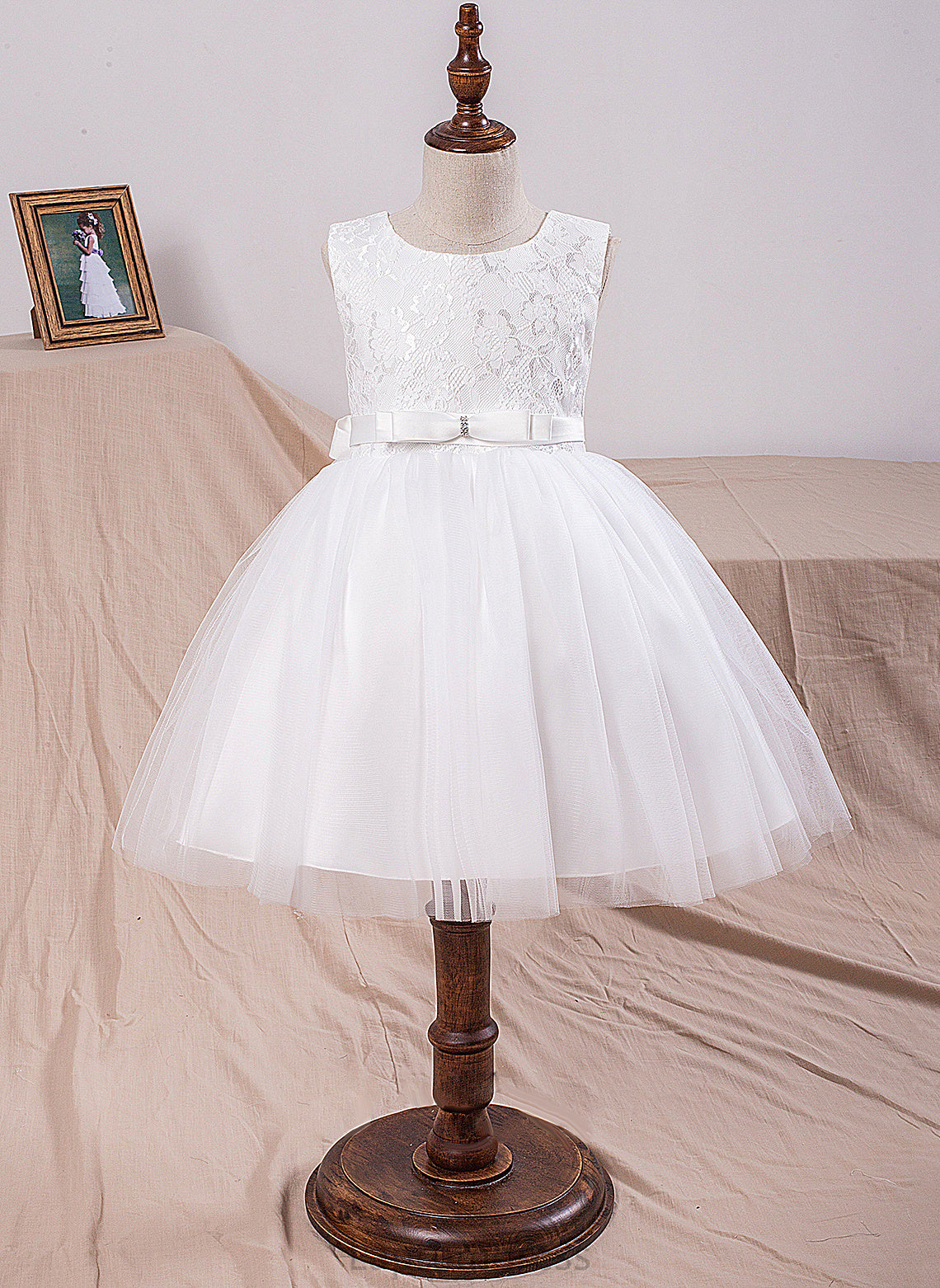 Neck Flower With Flower Girl Dresses Knee-length Sleeveless Tulle/Lace - Dress Scoop Bow(s) Girl Ball-Gown/Princess Lori