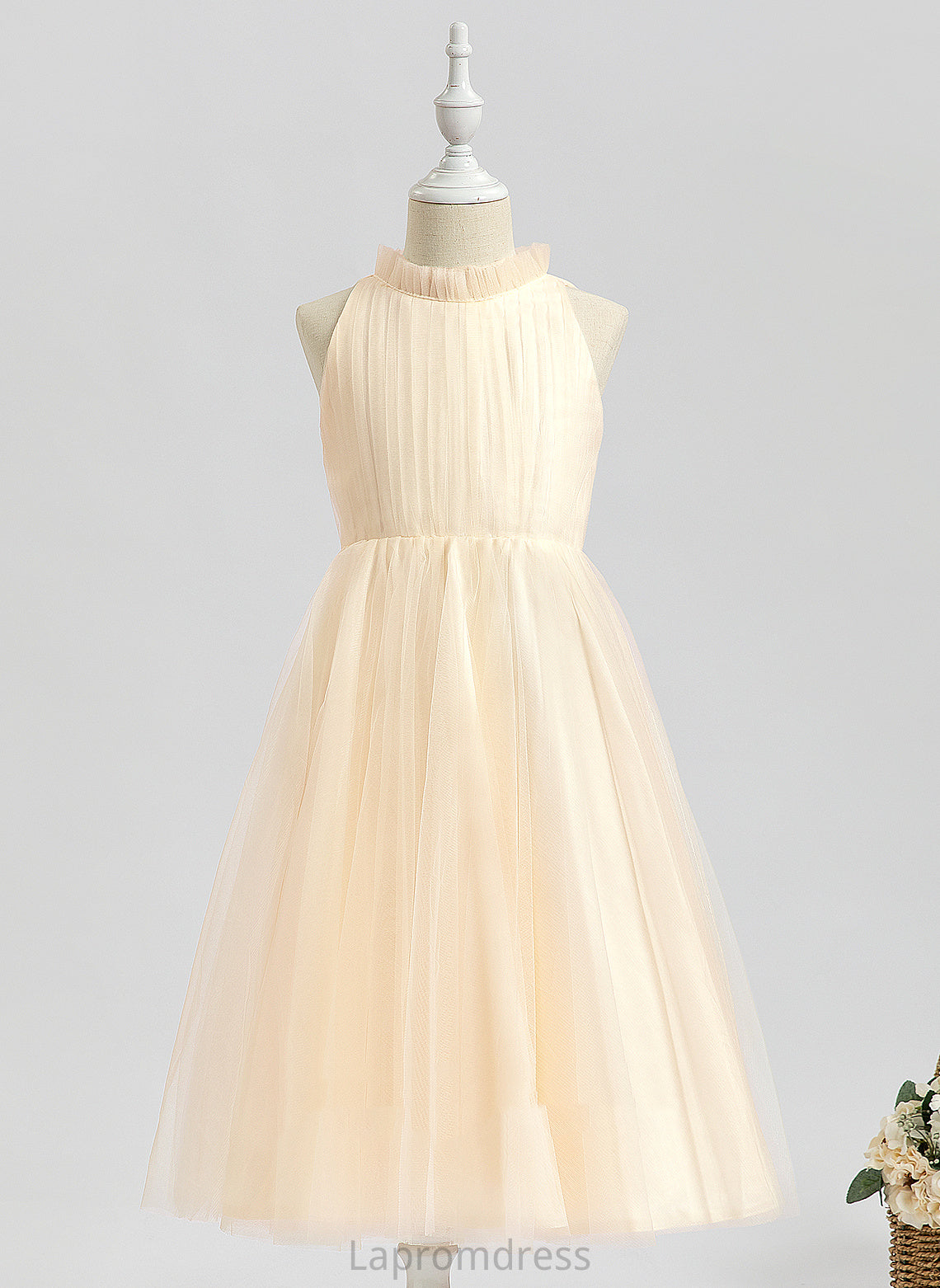 Tulle Neck A-Line Flower Girl Dress Tea-length Sleeveless Flower Girl Dresses High Kaitlin -
