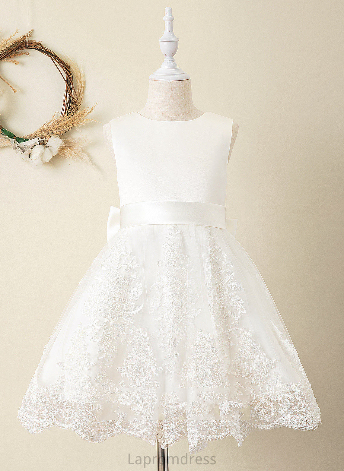 Knee-length - With Bow(s) Dress Flower Satin/Lace Camryn Ball-Gown/Princess (Undetachable Sleeveless Flower Girl Dresses Neck Girl sash) Scoop