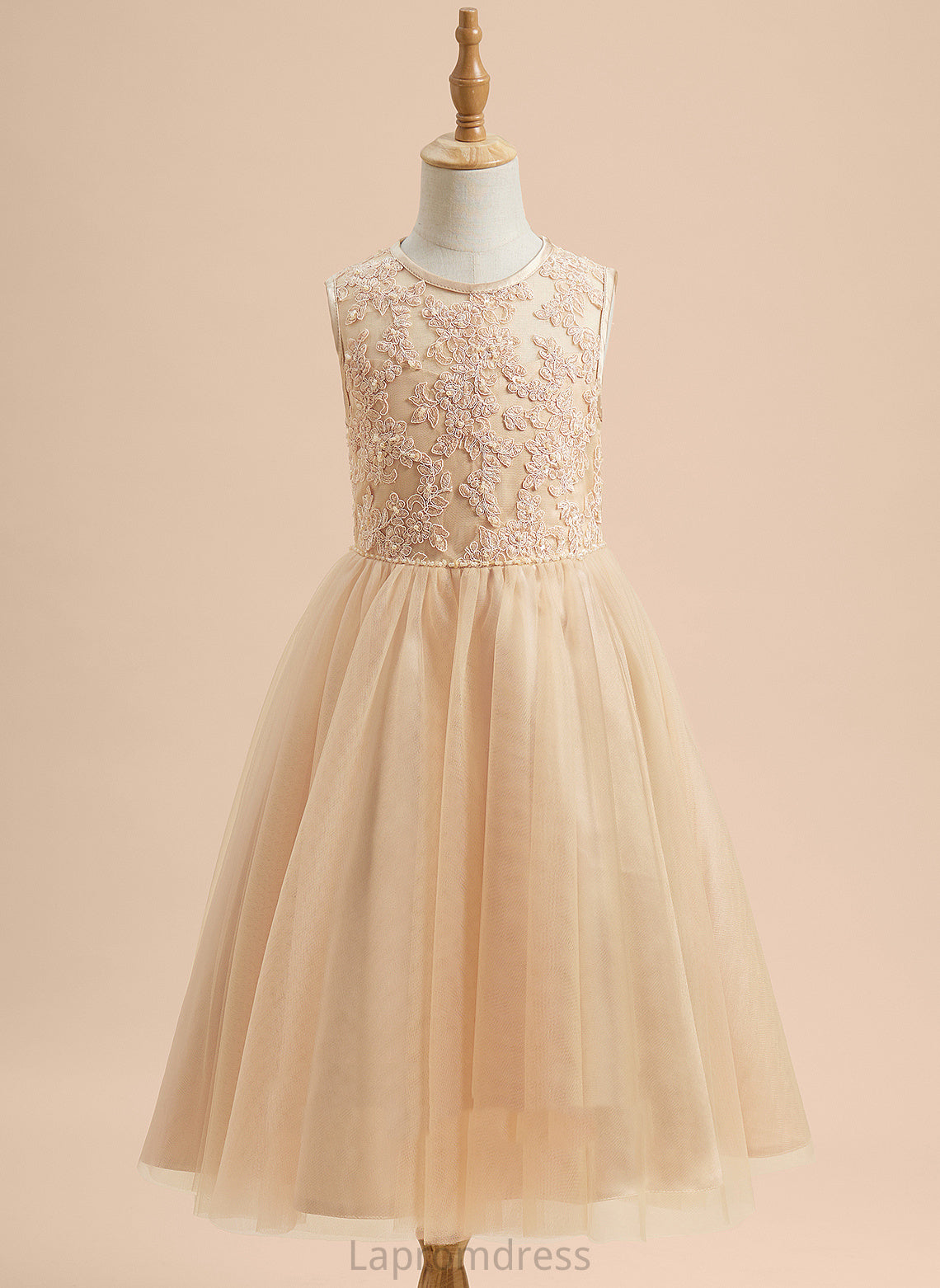 Flower Girl Dresses Girl Beading/Sequins Dress With Neck Sarah Scoop Flower Tea-length Sleeveless Tulle/Lace A-Line -