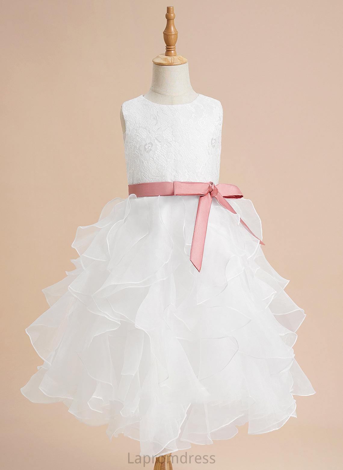 Sleeveless - Flower Lace/Sash Neck Dress Ball-Gown/Princess Organza Rhianna With Girl Scoop Tea-length Flower Girl Dresses