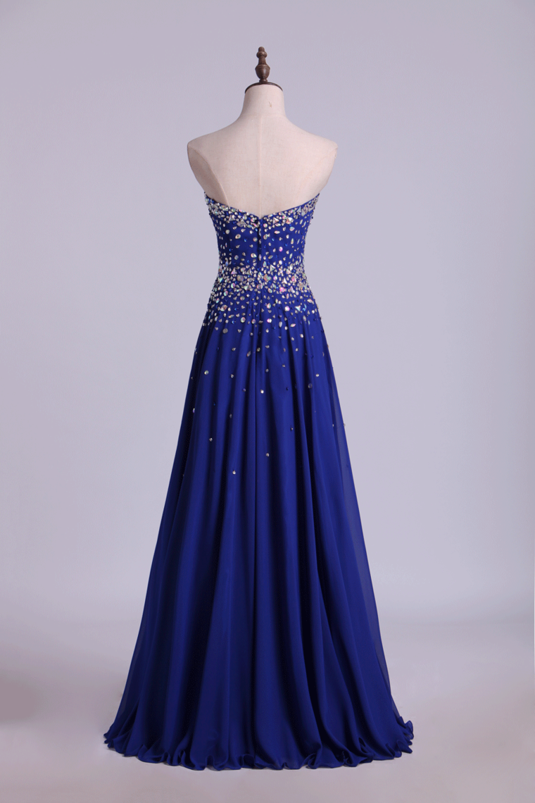 2023 Prom Dresses A Line Sweetheart Floor Length Dark Royal Blue Chiffon