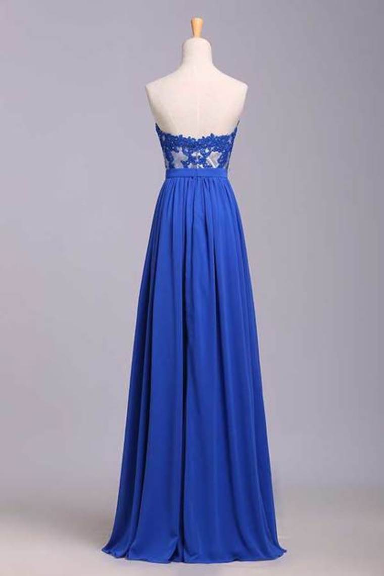 2023 Prom Dresses A Line Sweetheart Floor Length Chiffon Color Dark Royal Blue