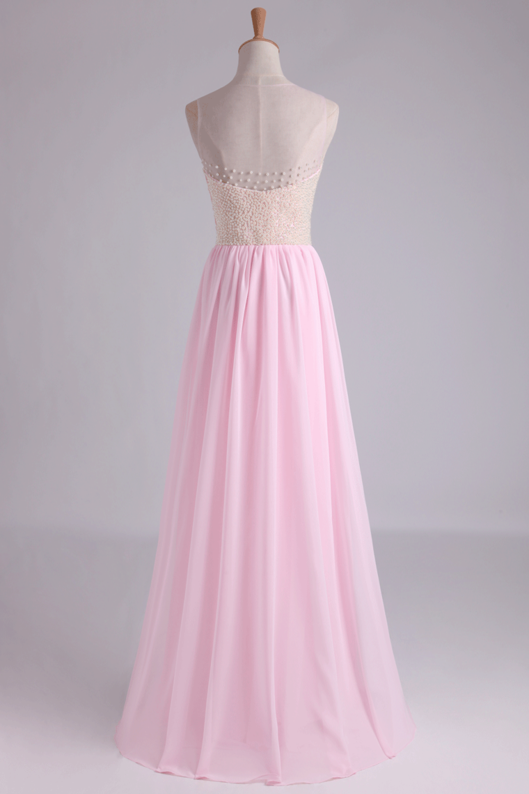 2023 High Neck Beaded Bodice A Line With Layered Flowing Chiffon Skirt Floor Length