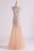 2023 Classic Prom Dresses V Neck Mermaid/Trumpet Floor Length Tulle Champagne With Applique & Beads