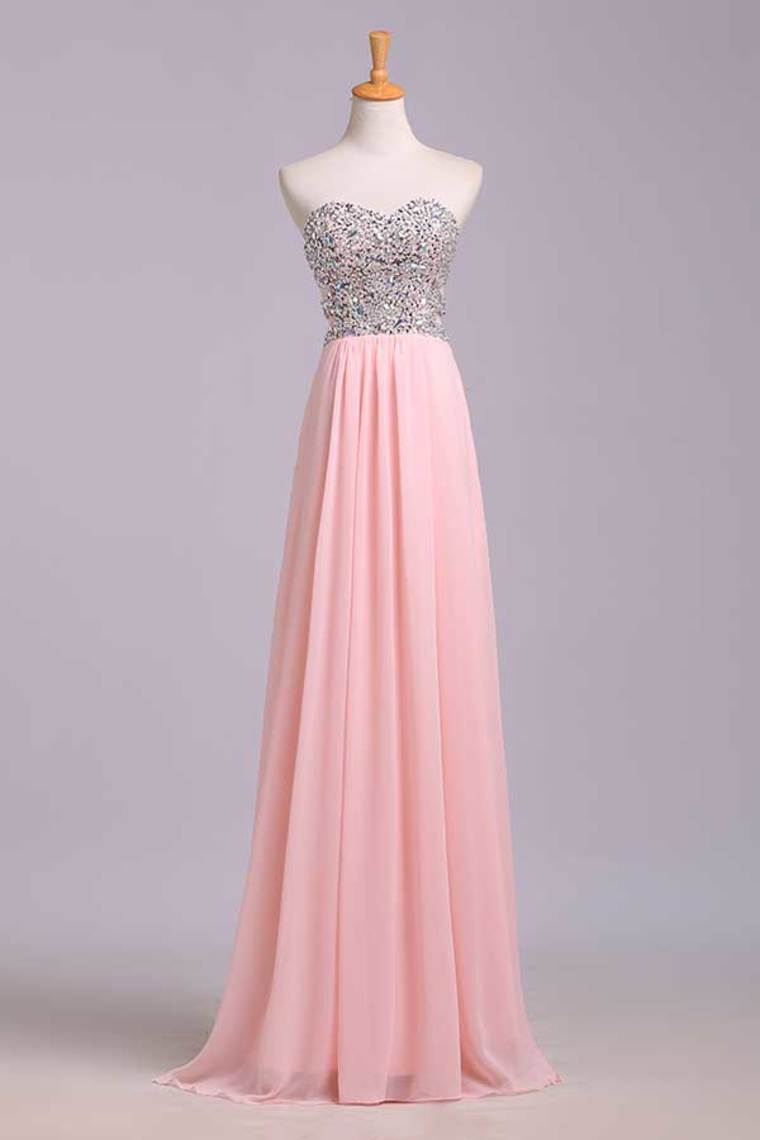 2023 Prom Dresses A-Line Sweetheart Chiffon Floor Length With Beading/Sequins