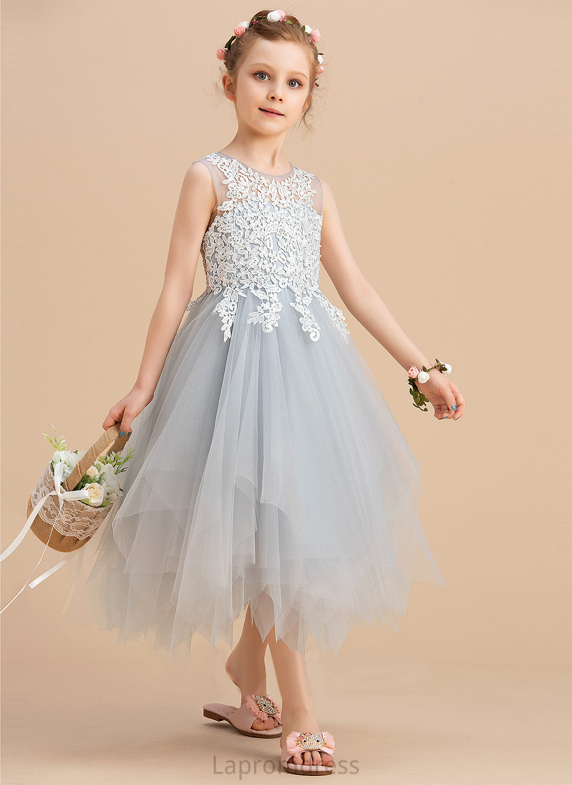 Neck Dress Scoop Tea-length Flower Girl Dresses Sleeveless A-Line Madeleine Tulle/Lace Girl Flower -