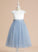 Lace/Bow(s) Girl Tea-length Dress A-Line Flower Girl Dresses - Sleeveless With Adriana Flower Neck Scoop Satin/Tulle