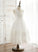 Bow(s)/V Tulle/Lace A-Line V-neck Tea-length With Dress Flower Giselle Girl Flower Girl Dresses - Back Sleeveless