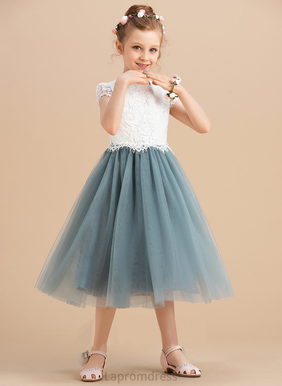 Tea-length Sleeveless Scoop Tulle/Lace A-Line Charity Neck Flower Dress - Flower Girl Dresses Girl