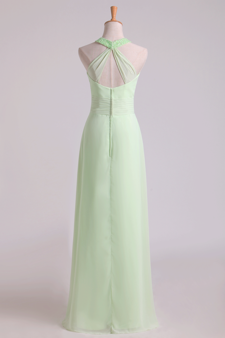 2023 Sexy Scoop A Line Bridesmaid Dresses Chiffon With Beads Sage