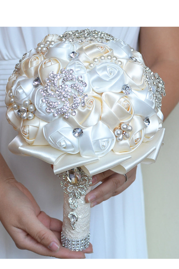Pretty Round Satin Bridal Bouquets With Rhinestones