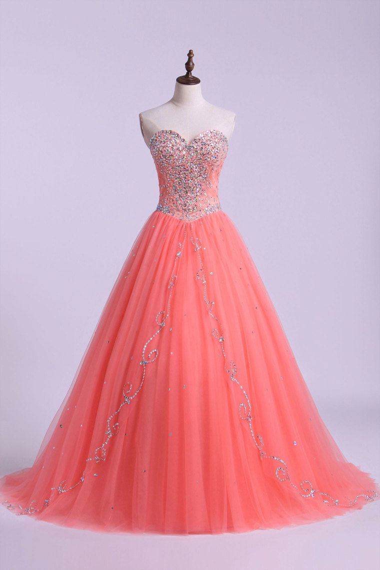 2023 Sweetheart Quinceanera Dresses A Line Beaded Tulle Floor Length