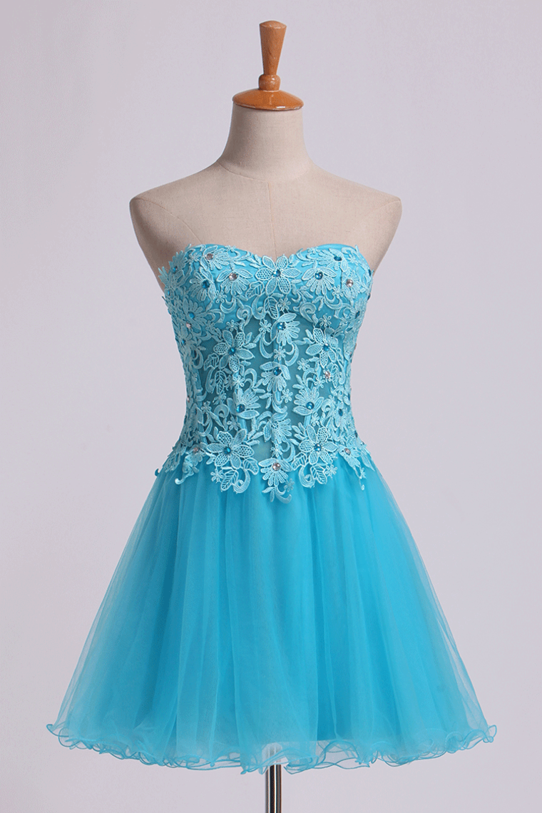 2023 Homecoming Dress Sweet Short/Mini A Line Tulle Skirt With Applique And Beads