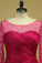 2023 Plus Size Scoop Mother Of The Bride Dresses Long Sleeves Taffeta With Beads And Ruffles Fuchsia