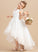 Dress V-neck - Beading/Flower(s)/Bow(s) Flower Girl Dresses Ball-Gown/Princess Asymmetrical Flower With Akira Sleeveless Girl Tulle