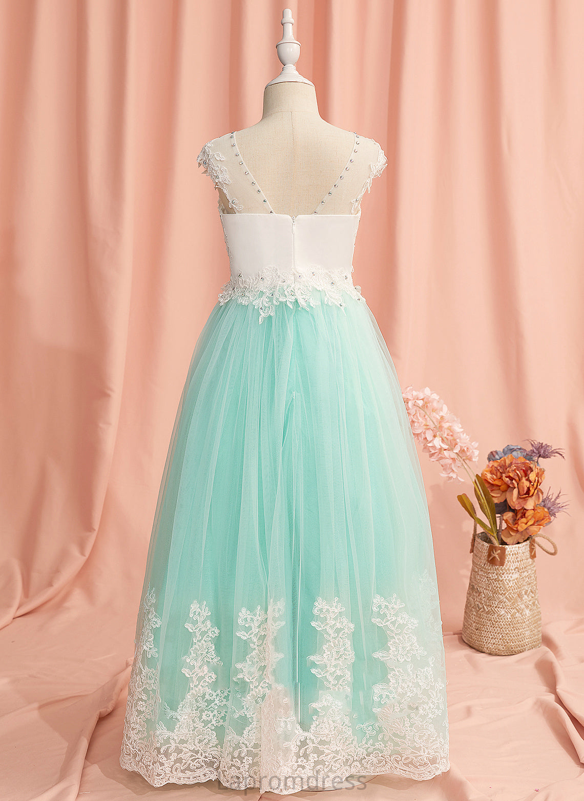 Back Scoop Piper Dress Flower Girl Dresses - Lace/Beading/Bow(s)/V Tulle Flower Girl With Neck Sleeveless Ball-Gown/Princess Floor-length