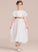Girl Scoop With A-Line Dress Neck Chiffon/Charmeuse Tea-length Flower Girl Dresses Short Sleeves Maritza Sash - Flower