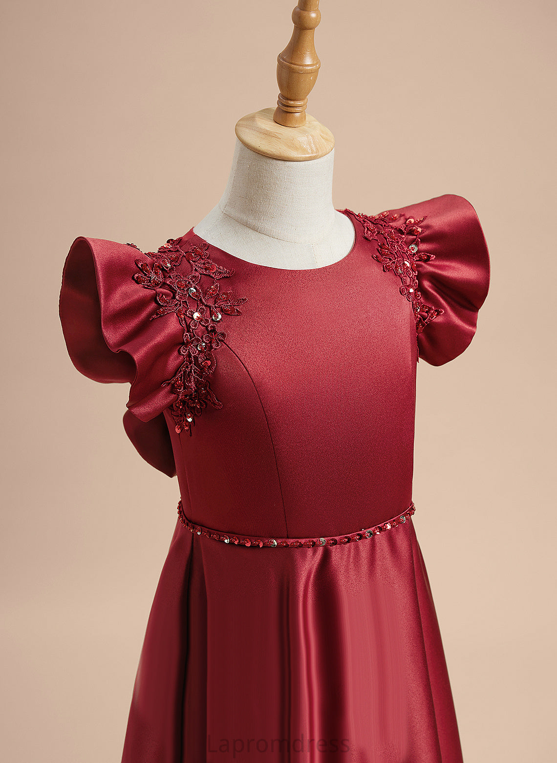 Scoop Sleeves Girl Satin A-Line Beading/Sequins Floor-length - Flower Dress Short Jasmine Flower Girl Dresses Neck With