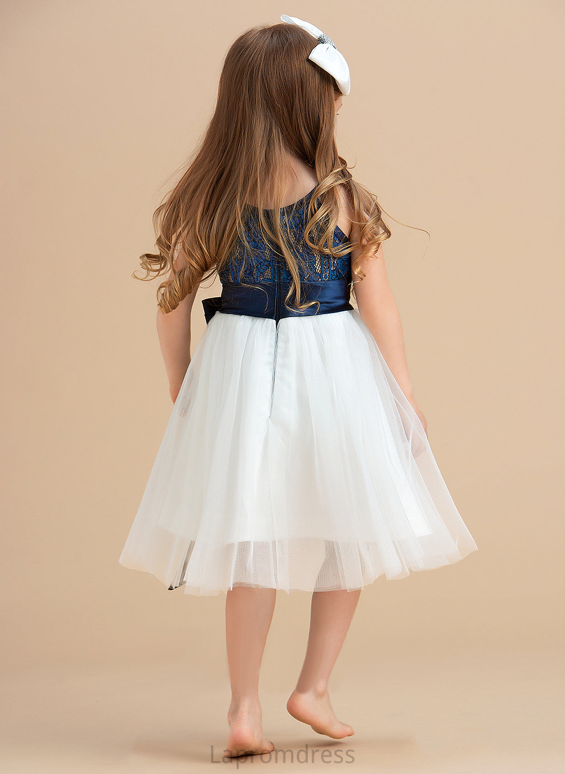 A-Line Neck Knee-length Flower Flower Girl Dresses Sleeveless Scoop Dress - Azaria Girl Tulle/Lace