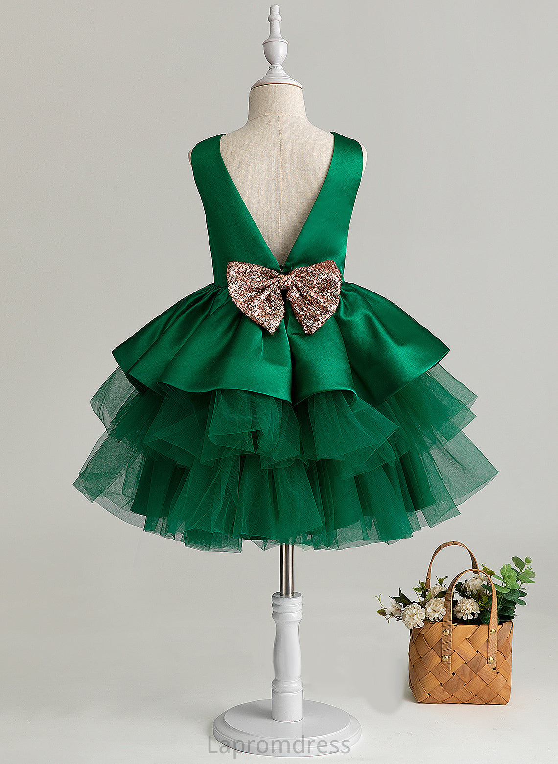 Tulle Sleeveless - Neck Flower Scoop Bow(s) Flower Girl Dresses Girl Dress Ball-Gown/Princess Knee-length Alanna With