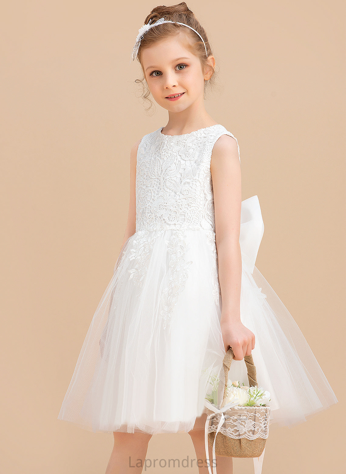 Girl Sleeveless Scoop Lucile Neck Tulle/Lace Lace/Bow(s) Flower Knee-length Dress Flower Girl Dresses - A-Line With