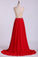 2023 V Neck Prom Dresses A Line Beaded Bodice Sweep Train Chiffon And Tulle