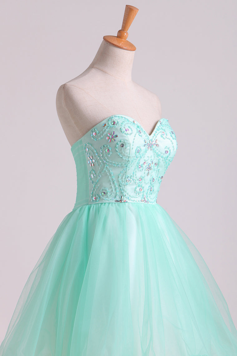 2023 A Line Sweetheart Homecoming Dresses Beaded Bodice Tulle