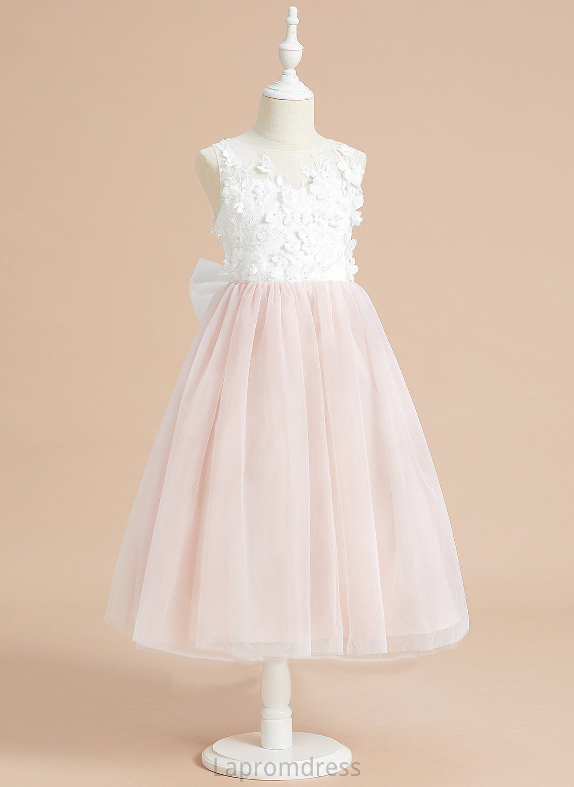 Flower Girl Dresses - Neck Tea-length With A-Line Alina Scoop Dress Girl Tulle Flower Lace/Flower(s)/Bow(s) Sleeveless