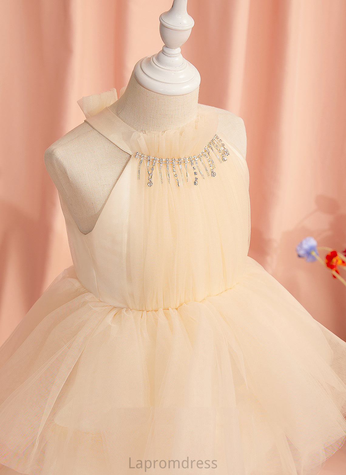 Rhinestone Flower Sleeveless Ball-Gown/Princess Natasha Tulle With Flower Girl Dresses Girl Knee-length Neck - High Dress