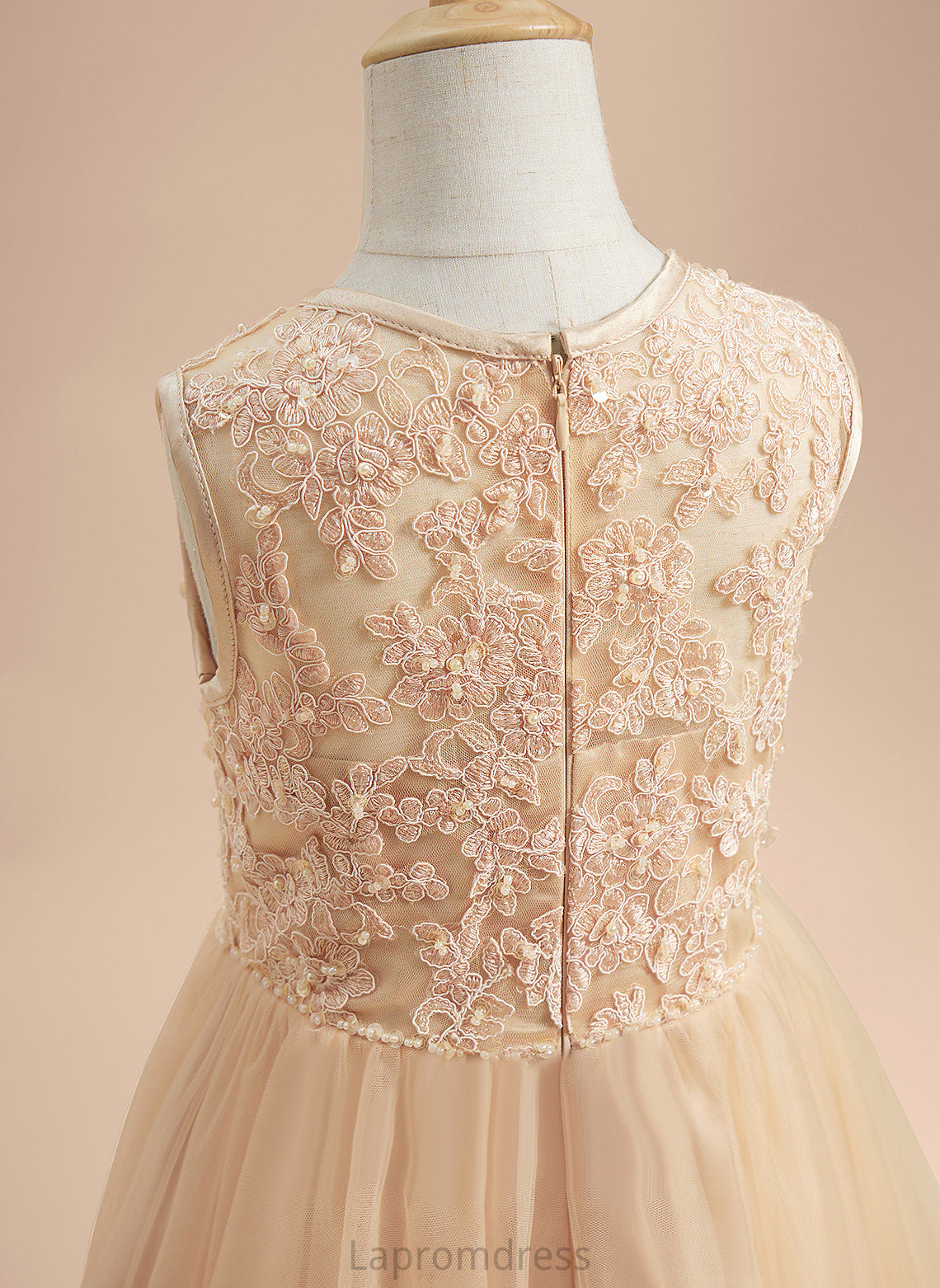 Flower Girl Dresses Girl Beading/Sequins Dress With Neck Sarah Scoop Flower Tea-length Sleeveless Tulle/Lace A-Line -