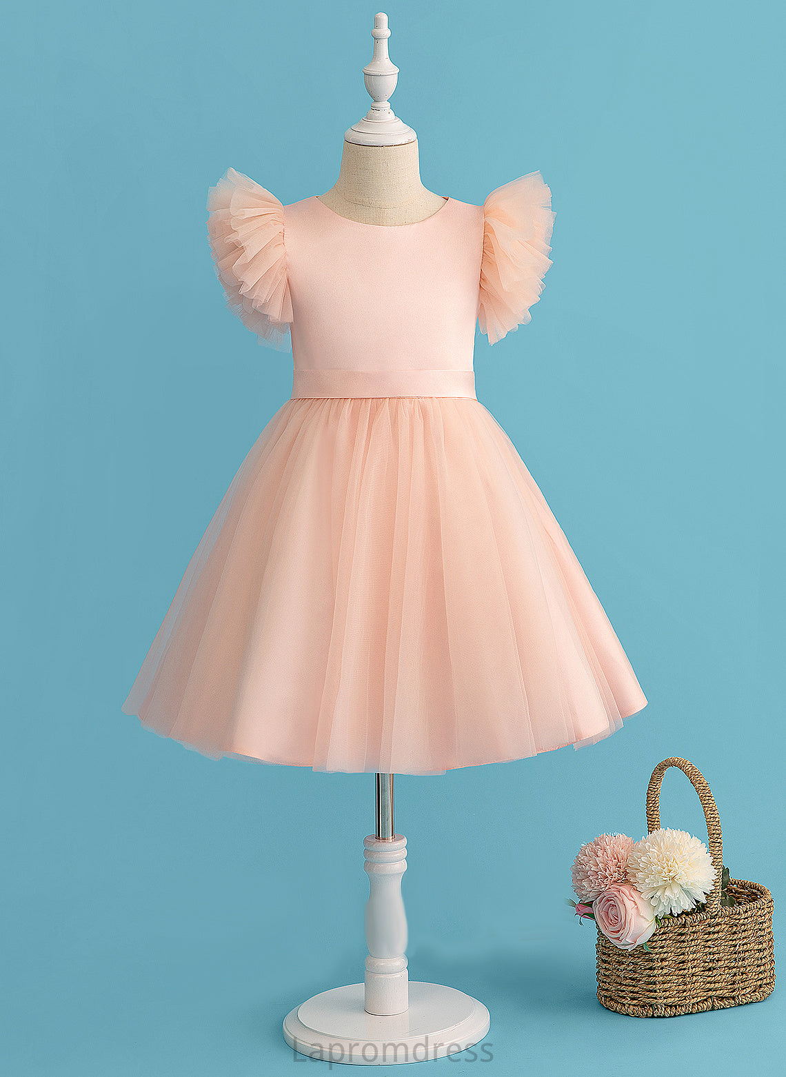 Scoop Neck - Girl Sleeves Knee-length Dress Flower Girl Dresses A-Line Tulle Zoey Short Flower