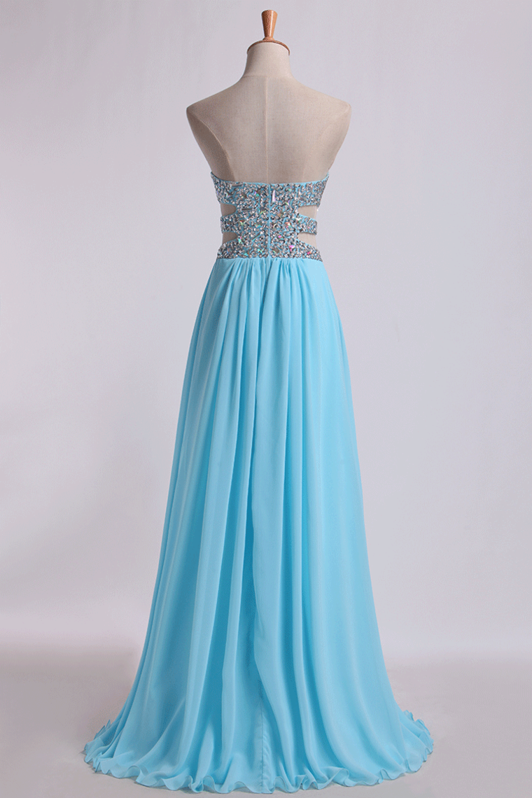 2023 Sweetheart Prom Dresses A-Line Chiffon Floor Length With Beading/Sequins