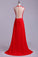 2023 Scoop Neckline Embellished Bodice With Beadeds&Applique Long Chiffon Prom Dress