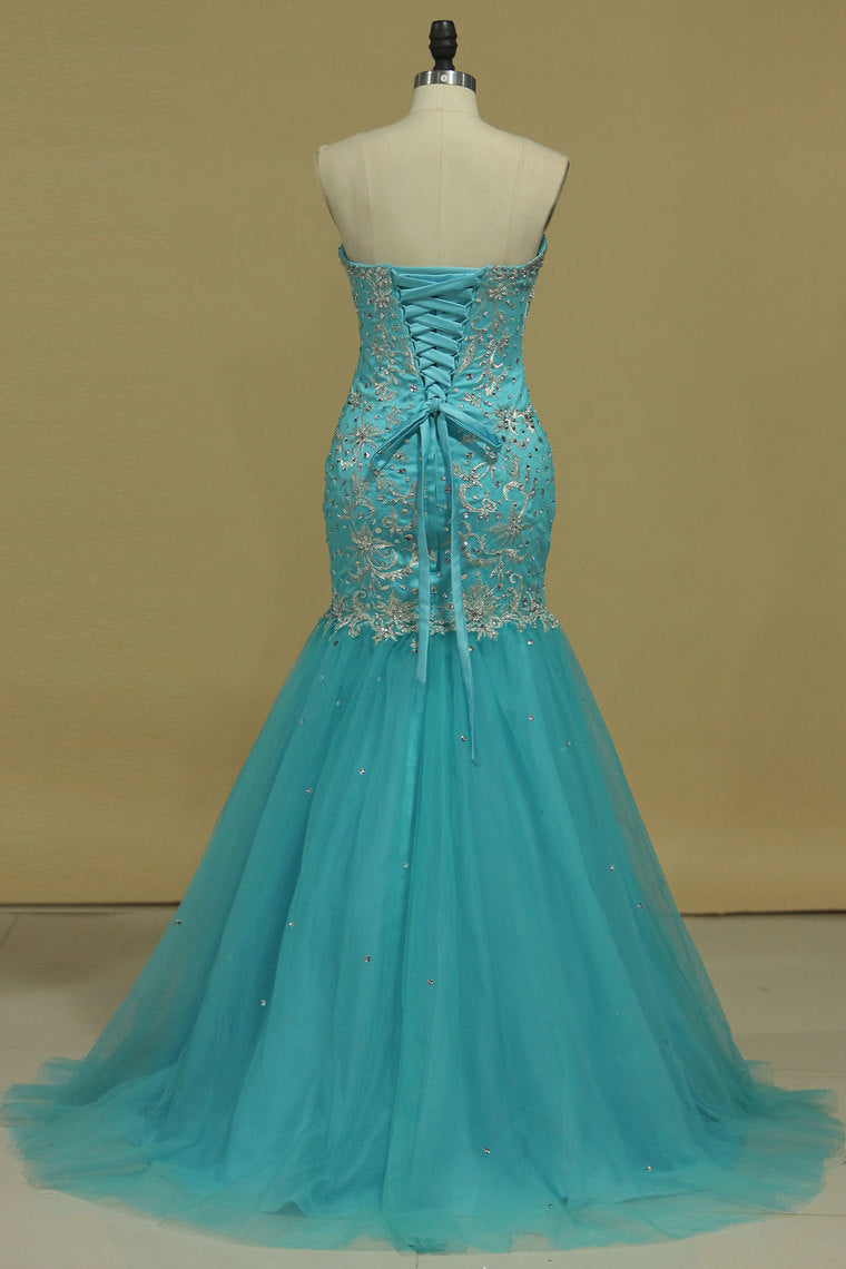 2023 Sweetheart Prom Dresses Mermaid/Trumpet With Applique And Beads Floor-Length