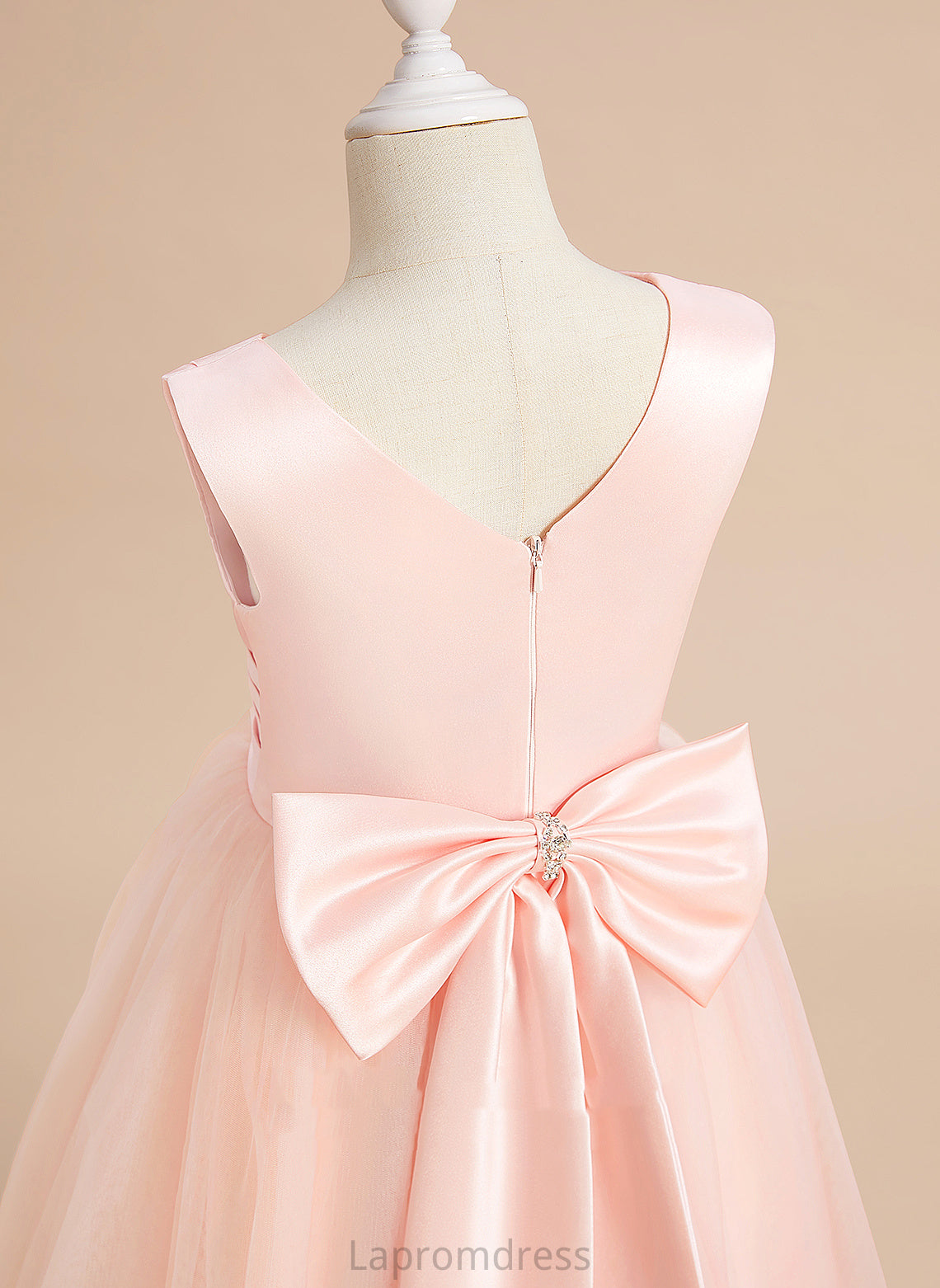Girl - Flower Girl Dresses Floor-length With Sleeveless Ball-Gown/Princess Flower Bow(s) Satin/Tulle Dress Eliza V-neck