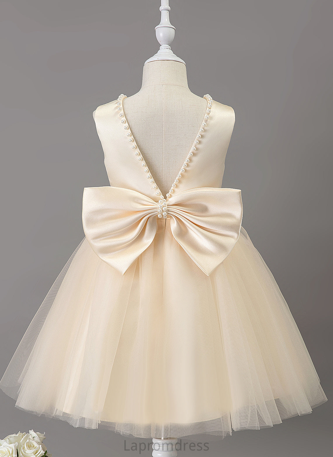 Neck A-Line Bethany Satin/Tulle Flower Scoop Dress Beading With Knee-length Girl Sleeveless Flower Girl Dresses -