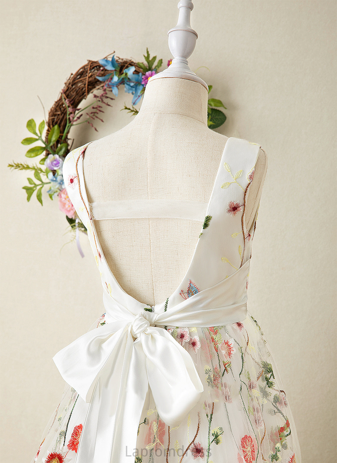 Flower Girl Dresses Flower Flower(s)/Bow(s) V-neck Jacquard Dress A-Line With Girl Floor-length Belinda Sleeveless -