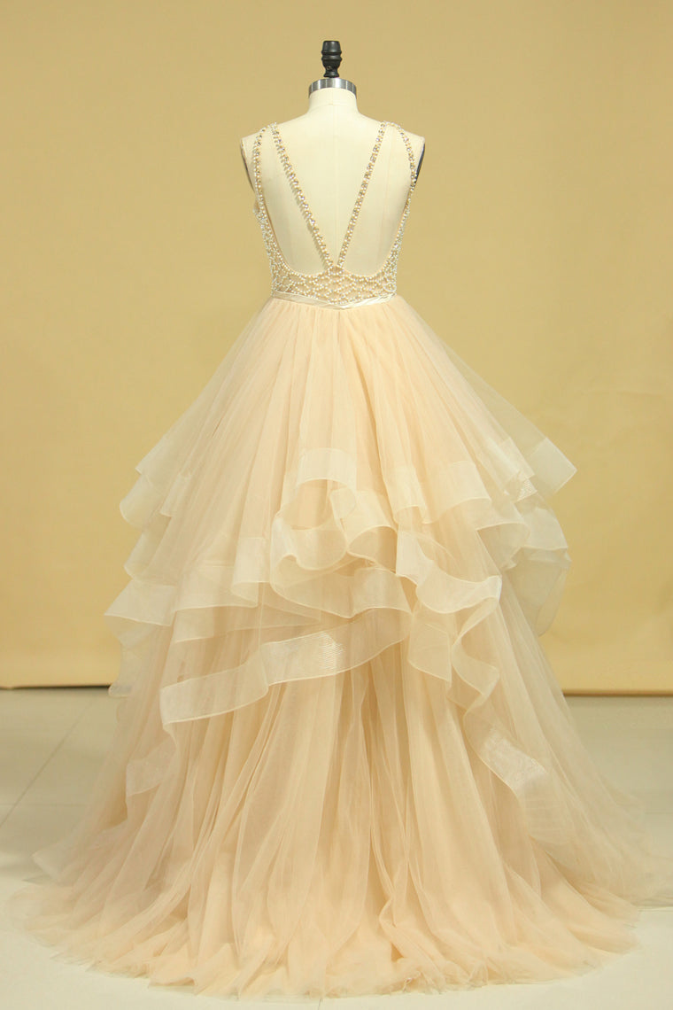 2023 Popular Scoop Ball Gown Tulle Floor Length With Beading